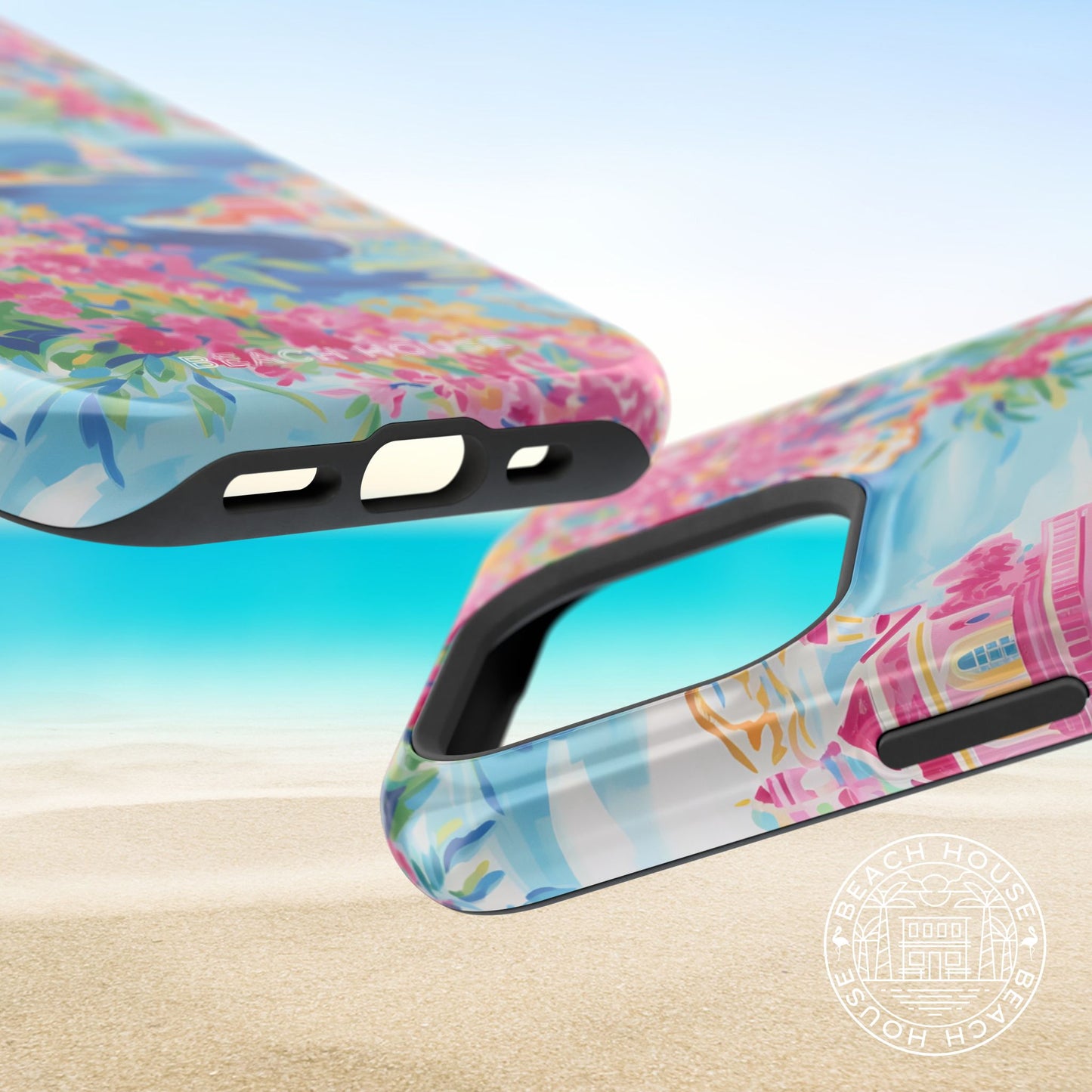 Positano MagSafe Tough Case for iPhone with floral design on a beach background