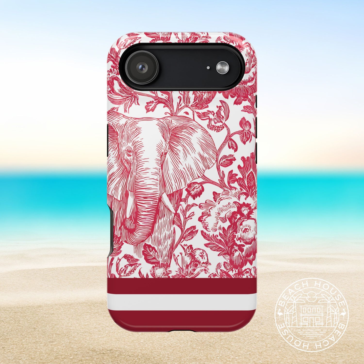 Tuscaloosa MagSafe Tough Case for iPhone 17 Air with elephant and floral design on a beach background