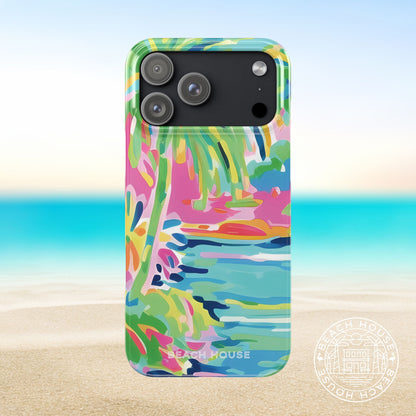 Delray Slim Case for iPhone 17 Pro Max with coastal design on a beach background