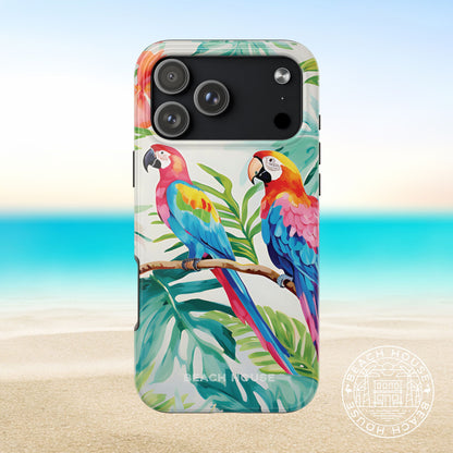 Copacabana Tough Case for iPhone 17 Pro Max with parrot design on a beach background