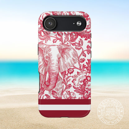 Tuscaloosa Tough Case for iPhone 17 Air with red floral and elephant design on a beach background