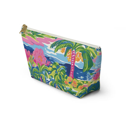 Colorful pouch with tropical design on a white background