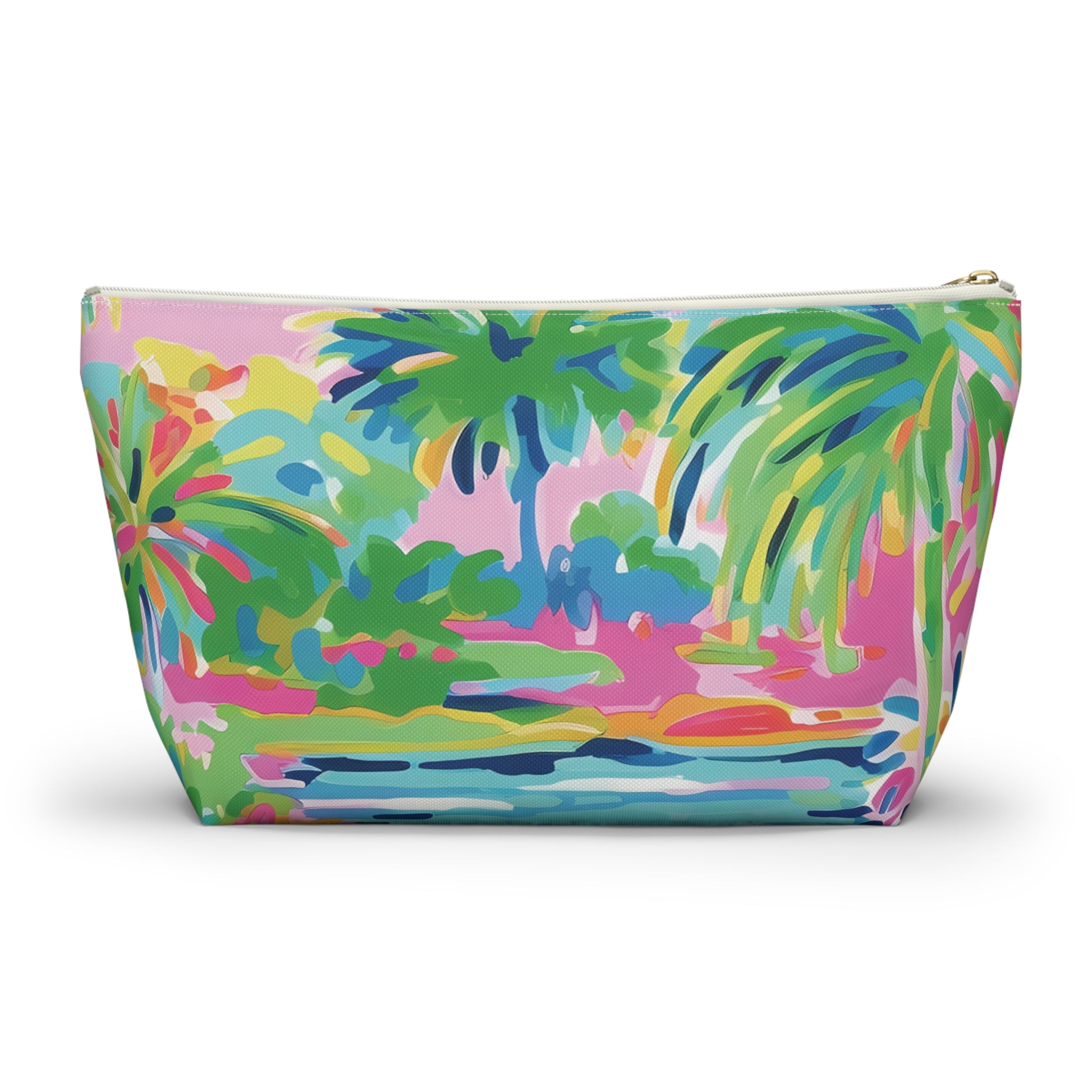 Back view Colorful pouch with tropical design on a white background