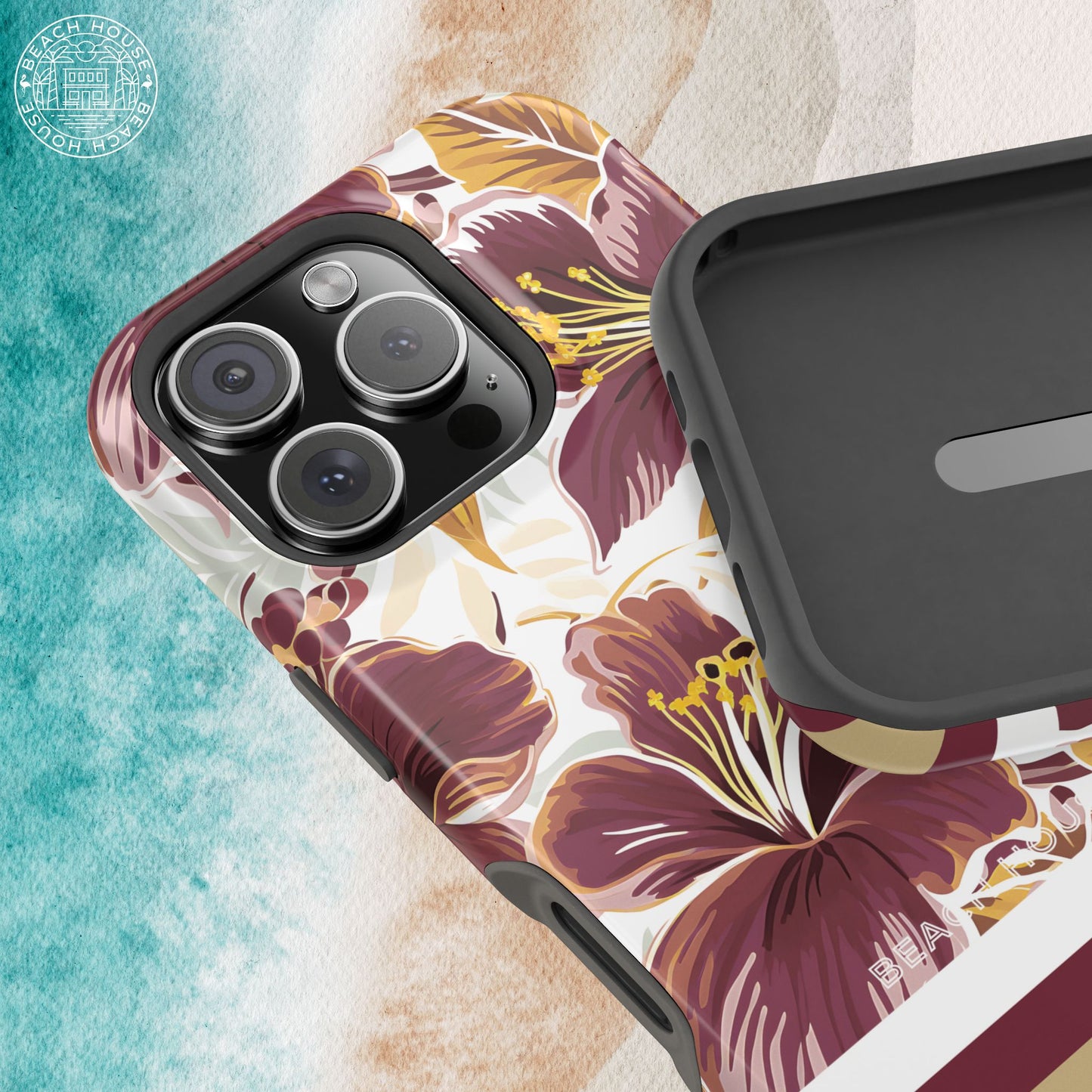 Tallahassee MagSafe Tough Case for iPhone with floral design and premium protection on a textured background