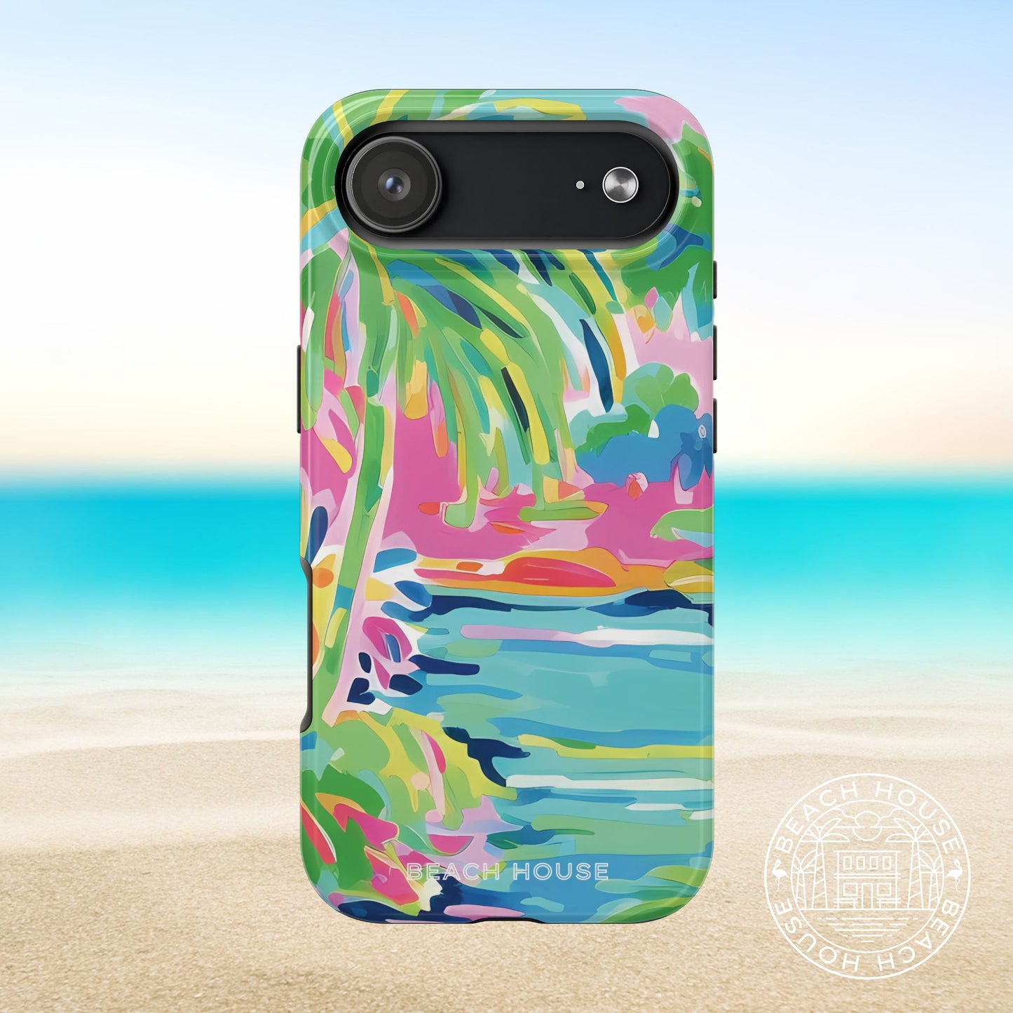 Delray Tough Case for iPhone 17 Air with palm tree design on a beach background