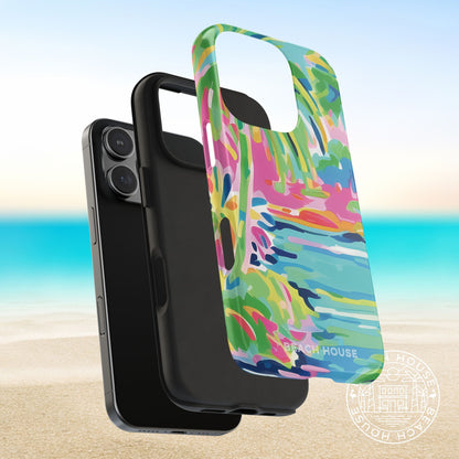 View of  hard polycarbonate shell + shock-absorbing rubber/TPU liner on the Delray Tough case for iPhone. 