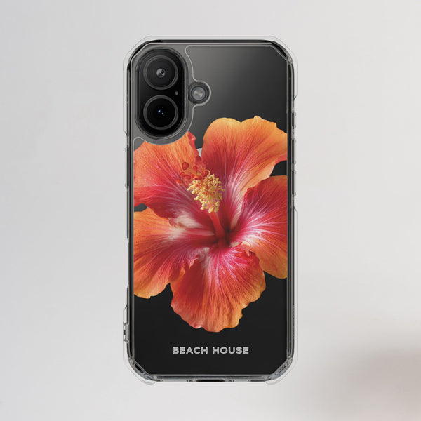 Phone case with a red flower design on a light gray background