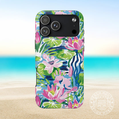 Everglades Tough Case for iPhone 17 Pro Max with colorful floral design on a beach background