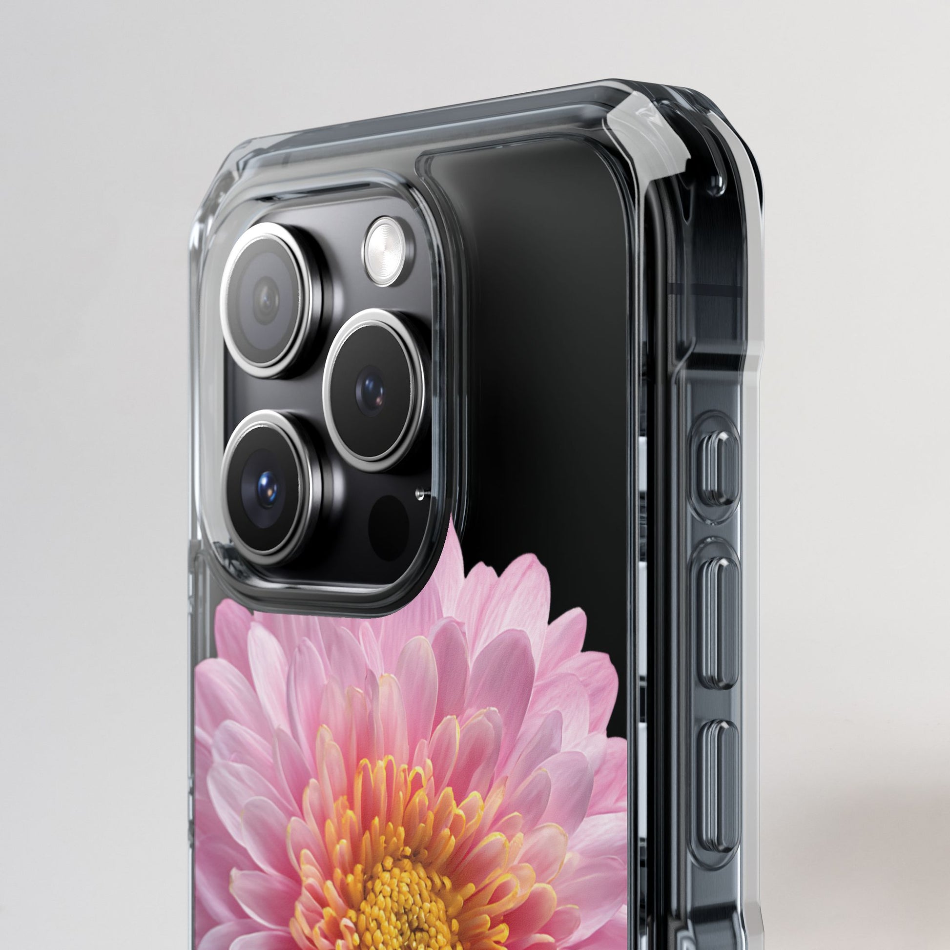 Phone case with a floral design on a gray background