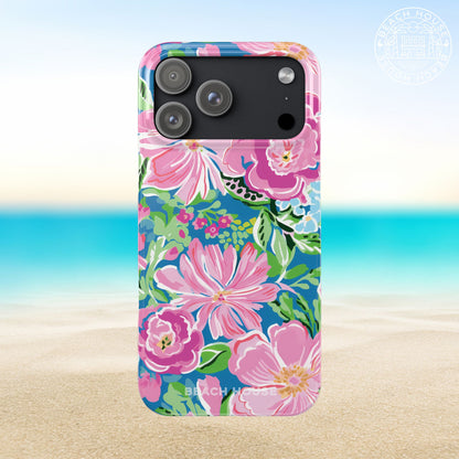 Madeira Slim Case for iPhone 17 Pro Max with floral design on a beach background