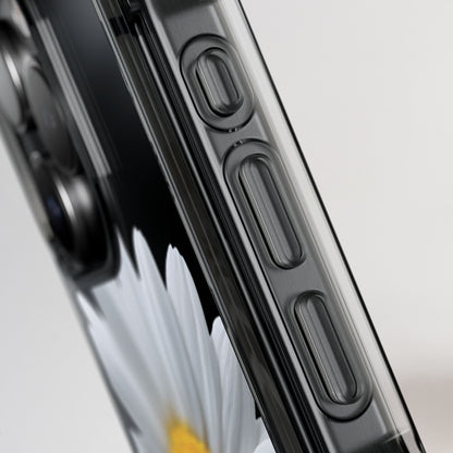 Close-up of a smartphone case with a floral design on a white background