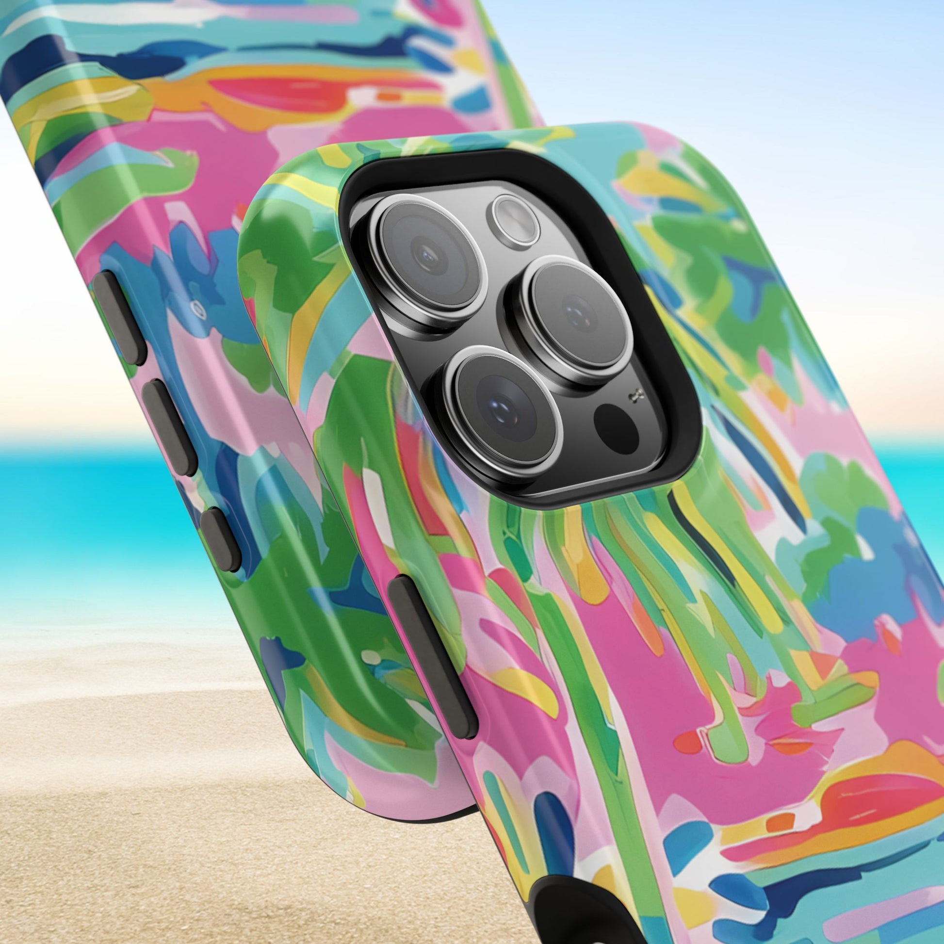 Delray MagSafe Tough Case for iPhone on a beach background