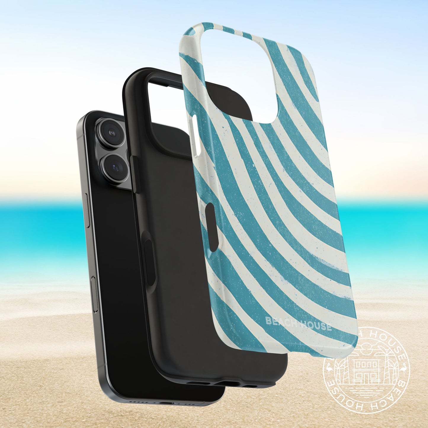 Layers of the Holmes Beach Tough Case for iPhone, on a beach background
