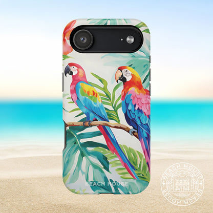 Copacabana MagSafe Tough Case for iPhone 17 Air with parrot design on a beach background
