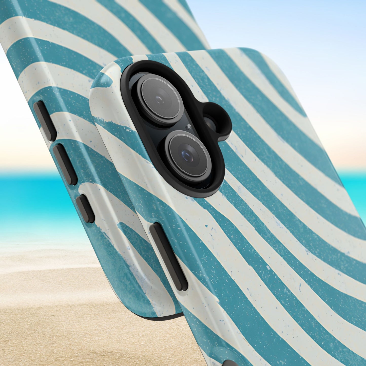 Close up views Holmes Beach Tough Case for iPhone, on a beach background