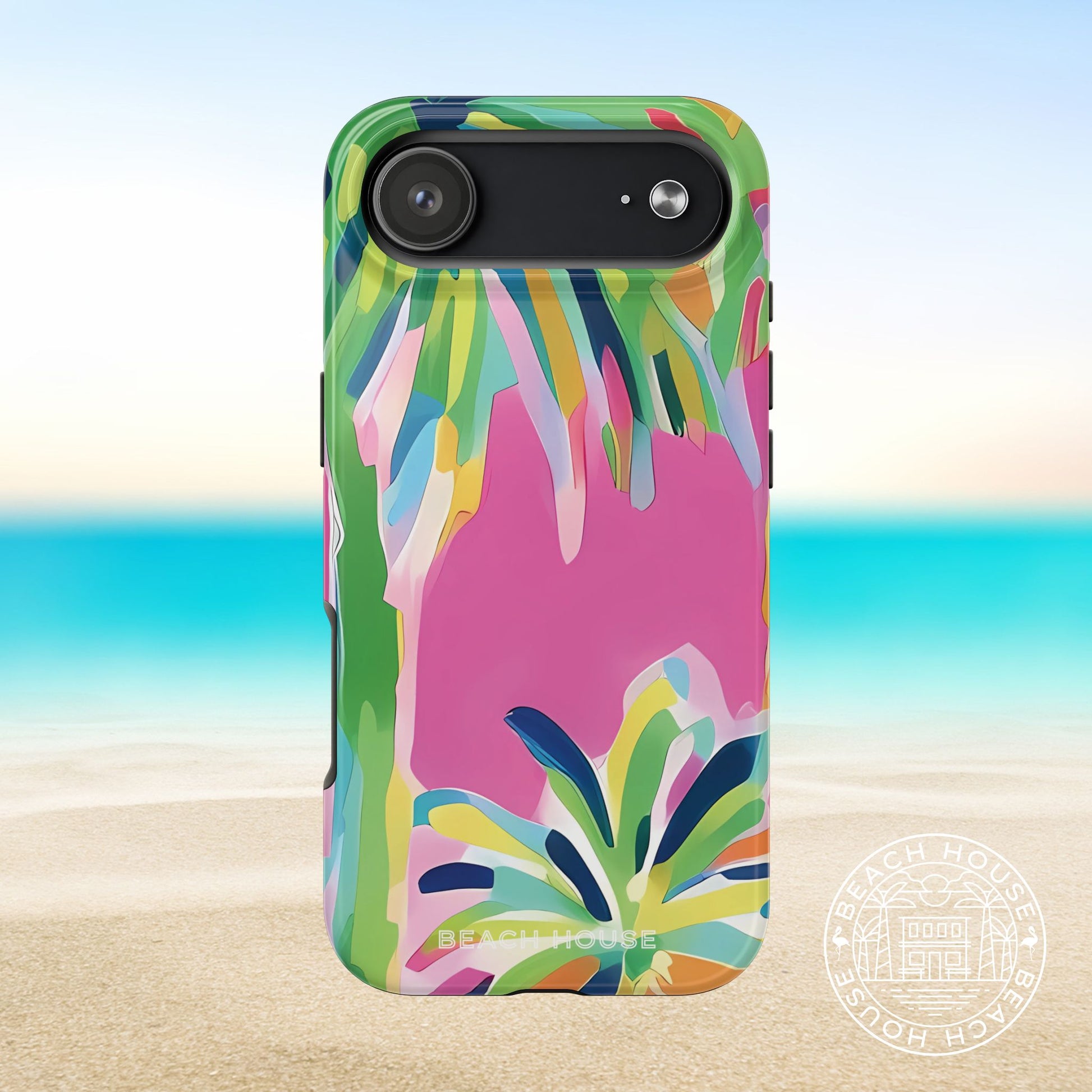Boca Tough case for iPhone 17 Air with abstract design on a beach background