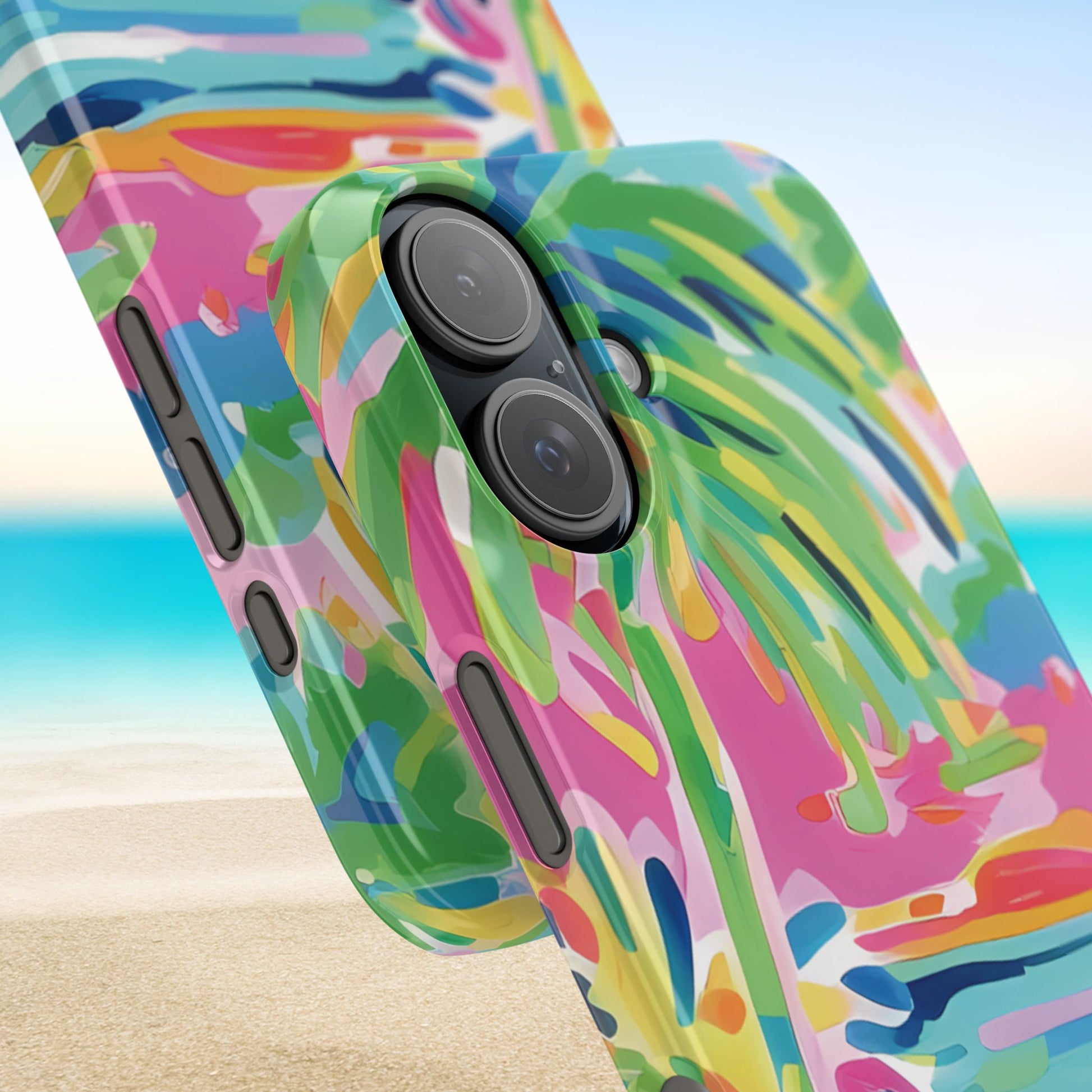 Colorful abstract Delray Slim Case for iPhone with a beach background