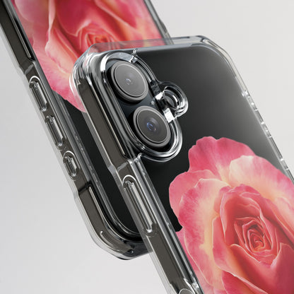 Phone case with pink rose design on a clear background