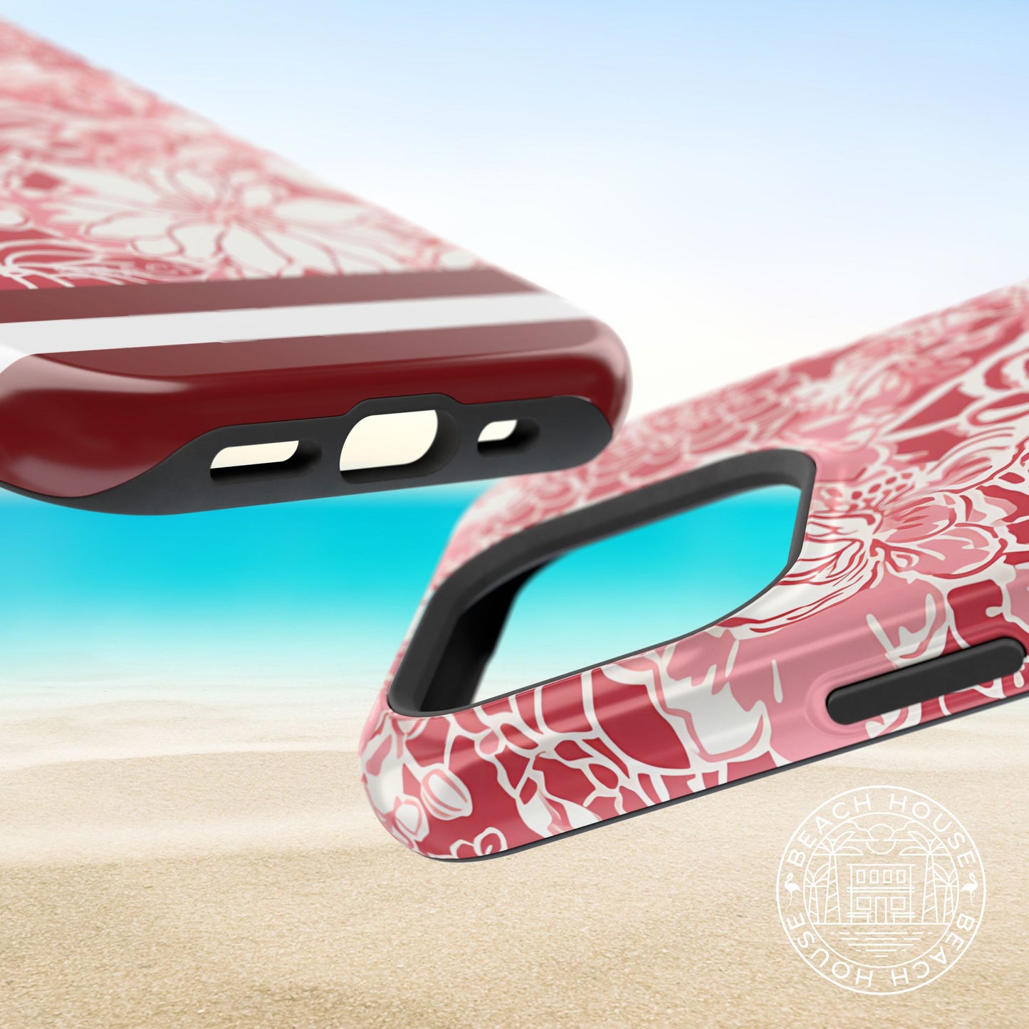 Top and bottom views of the Norman MagSafe Tough Case for iPhone on a blurred background