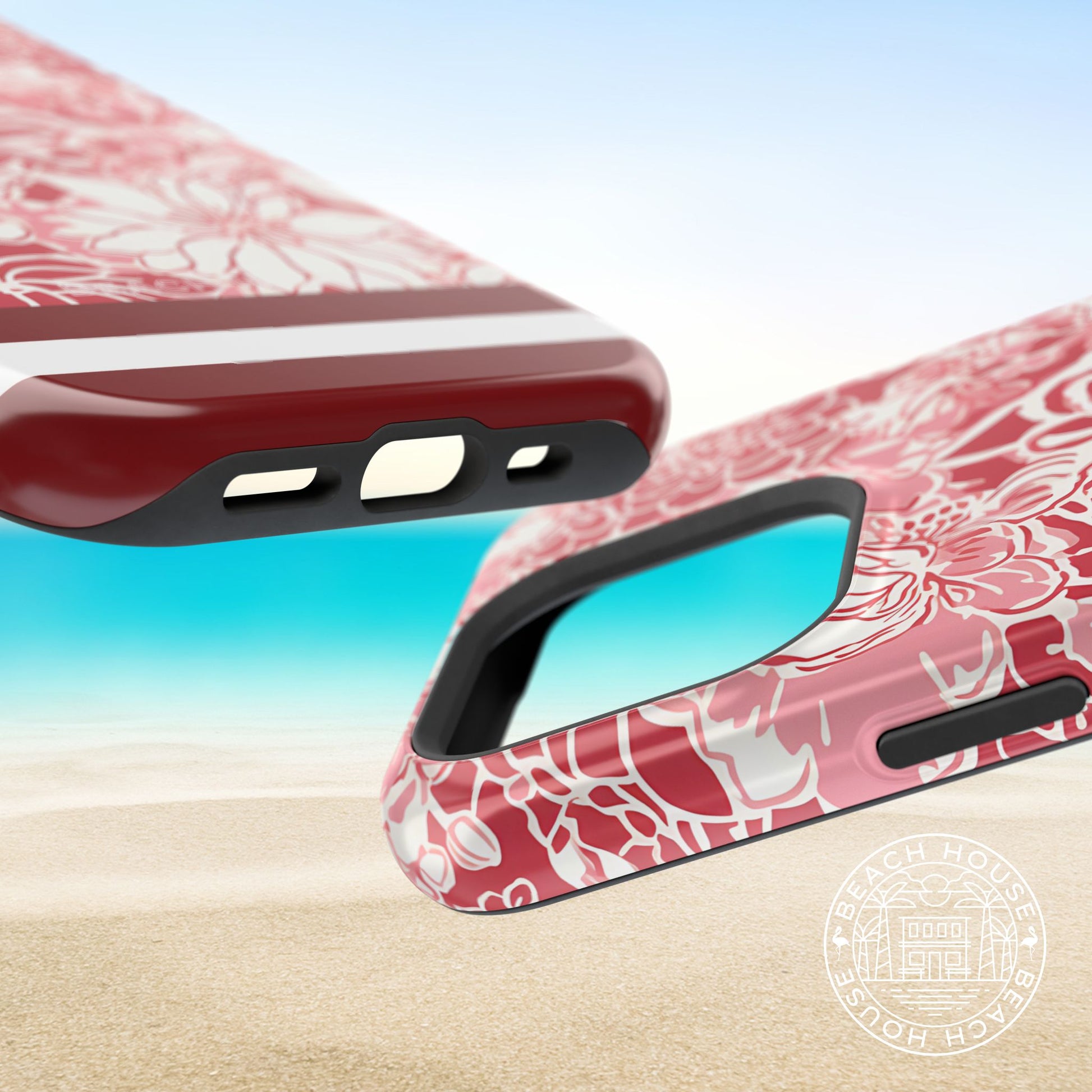 Top and bottom views of the Norman MagSafe Tough Case for iPhone on a blurred background