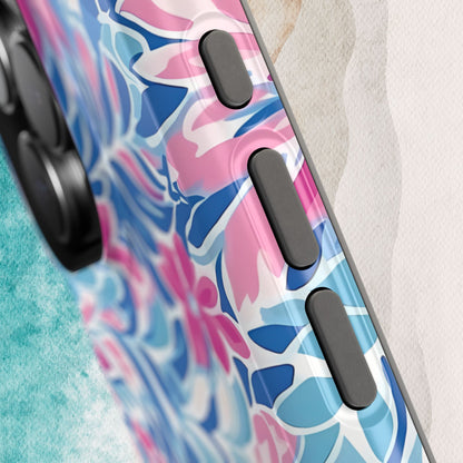 View of buttons on the Destin MagSafe Tough Case for iPhone on a textured surface