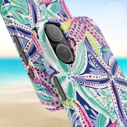 Close up views of the Siesta Key Slim Case for iPhone with a beach background