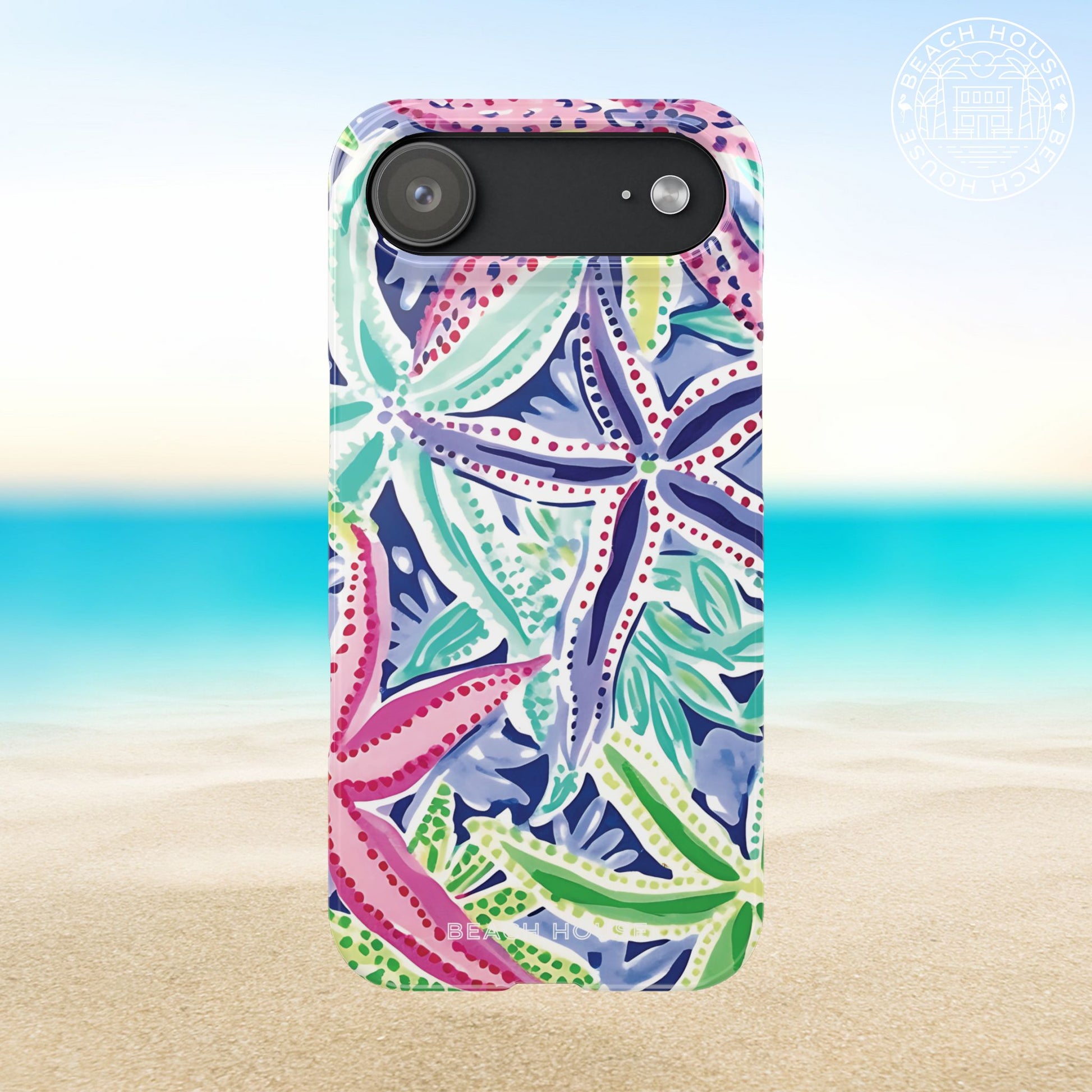 Siesta Key Slim Case for iPhone 17 Air with colorful leaf pattern on a beach background