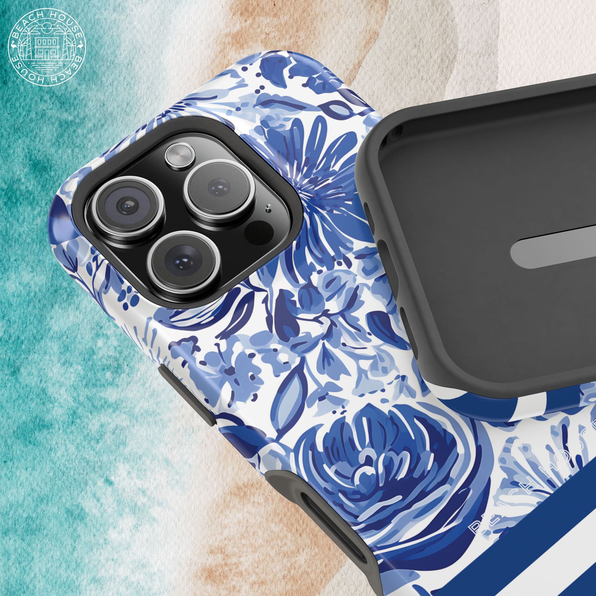 Lexington MagSafe Tough Case for iPhone with blue floral pattern on a textured background