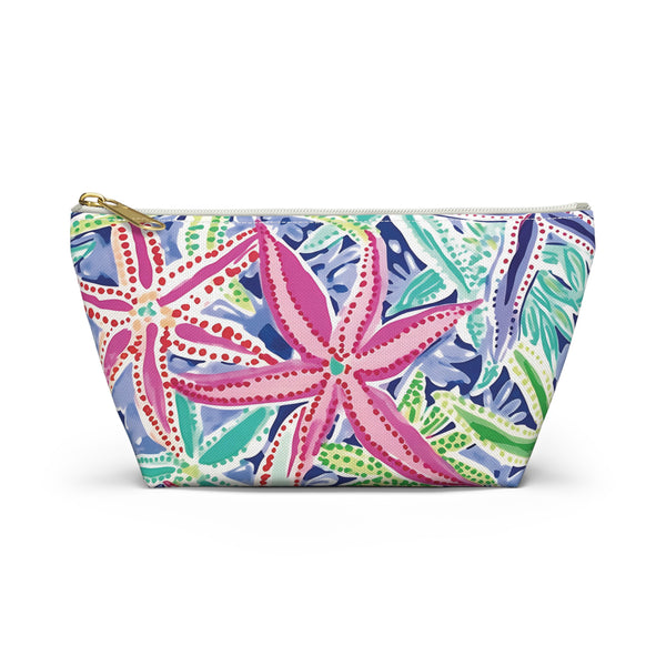 Colorful pouch with floral design on a white background