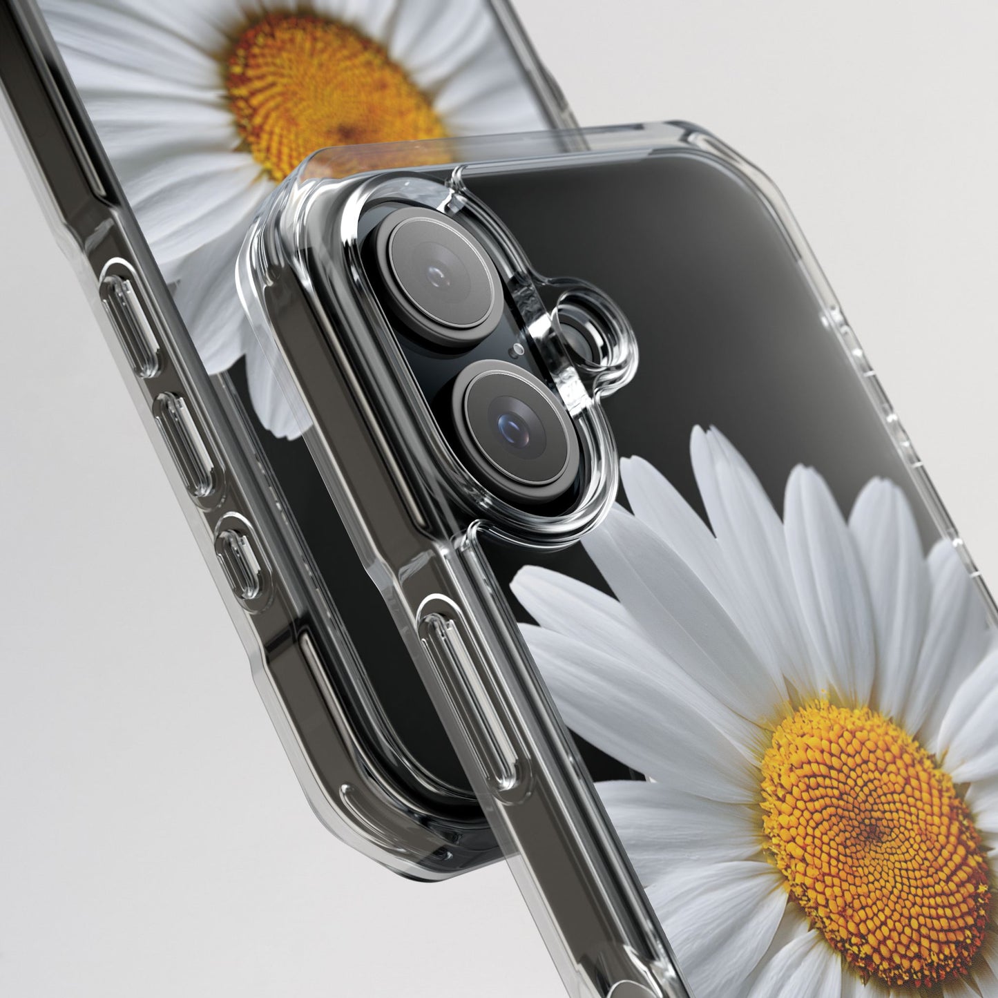 Phone case with daisy flower design on a white background