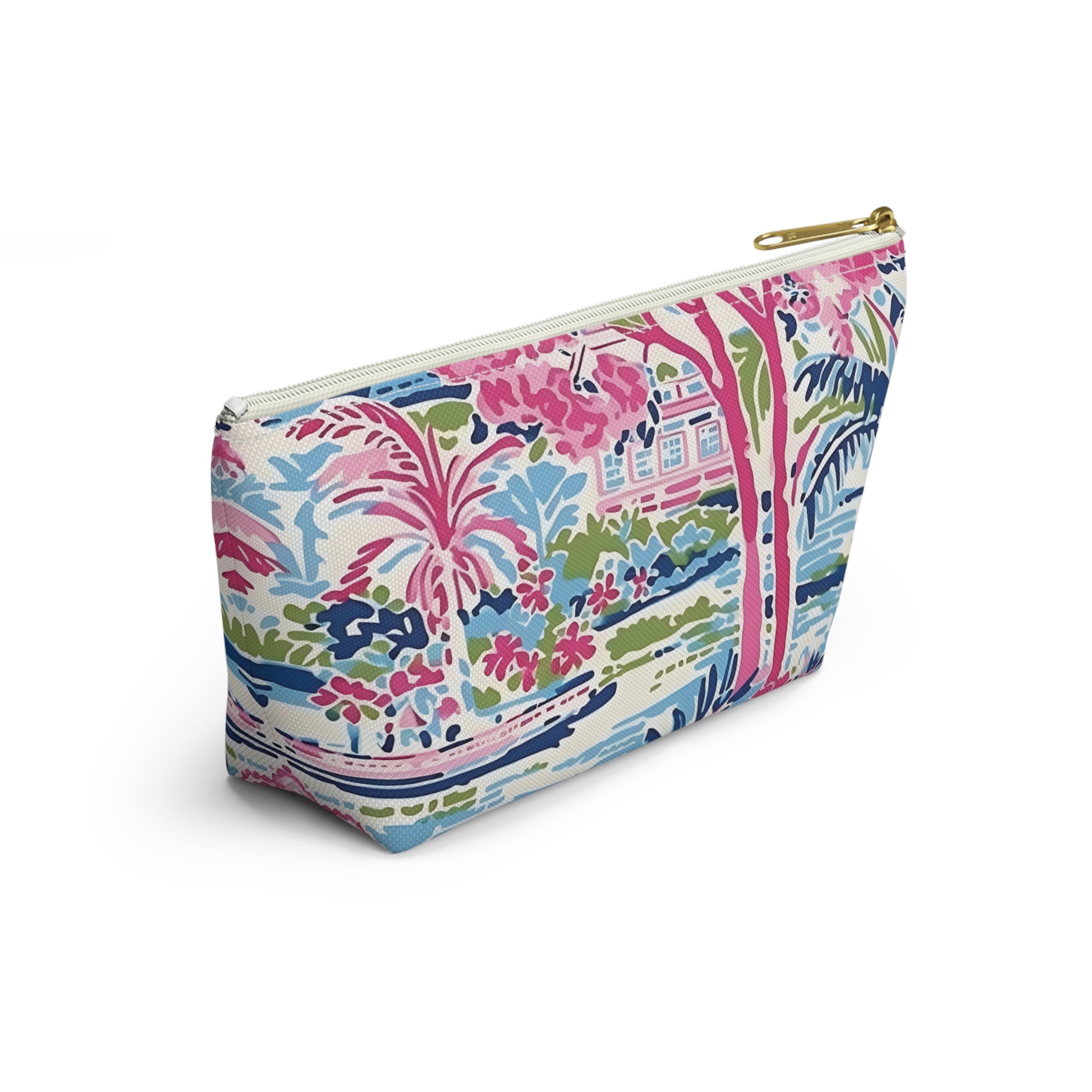 Colorful patterned pouch on a white background