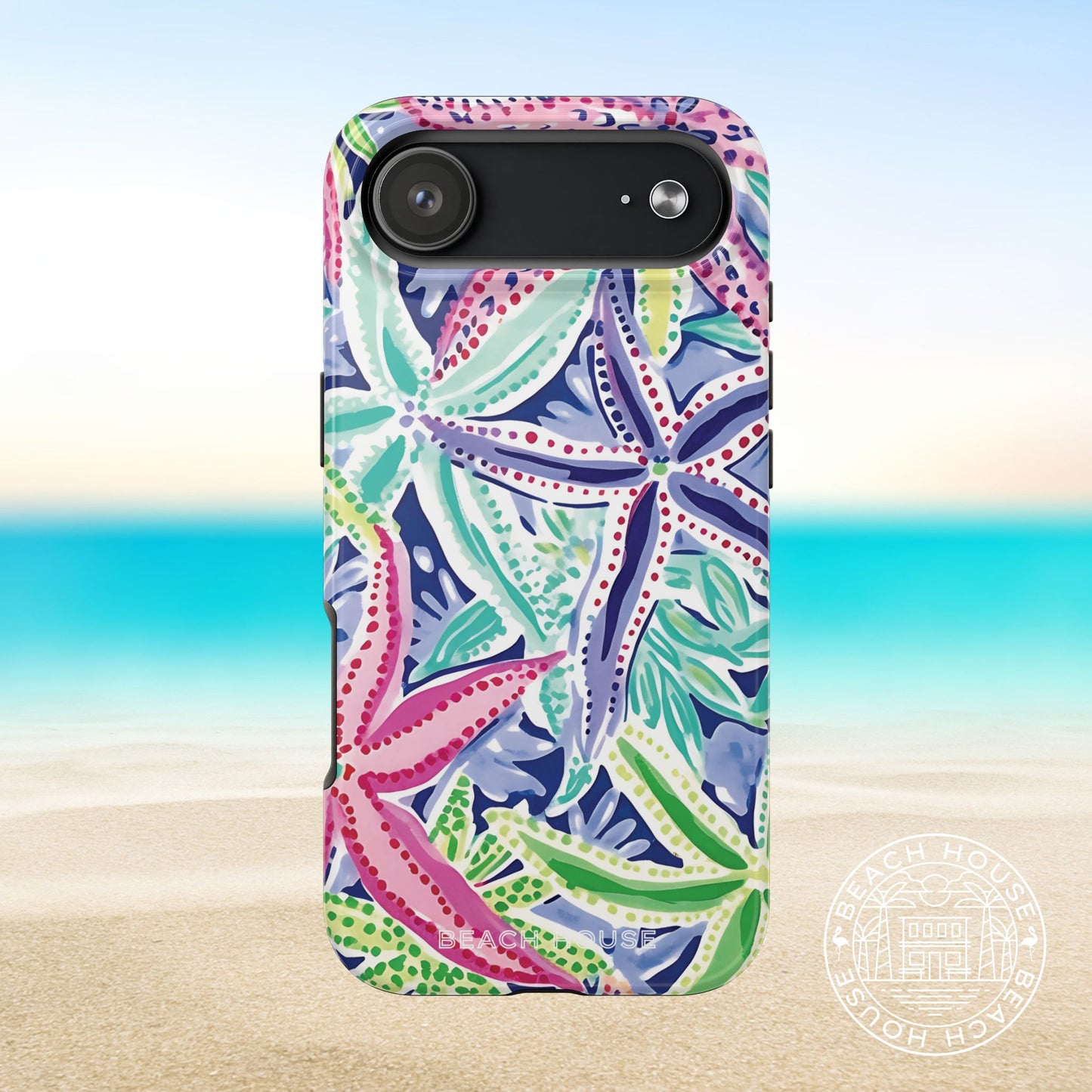 Siesta Key Tough Case for iPhone 17 Air with floral design on a beach background