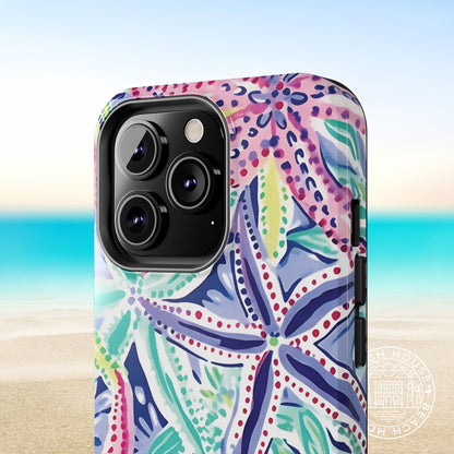 Colorful starfish Siesta Key Tough Case for iPhone with a beach background