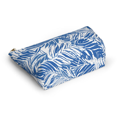 Blue and white patterned pet bed on a white background