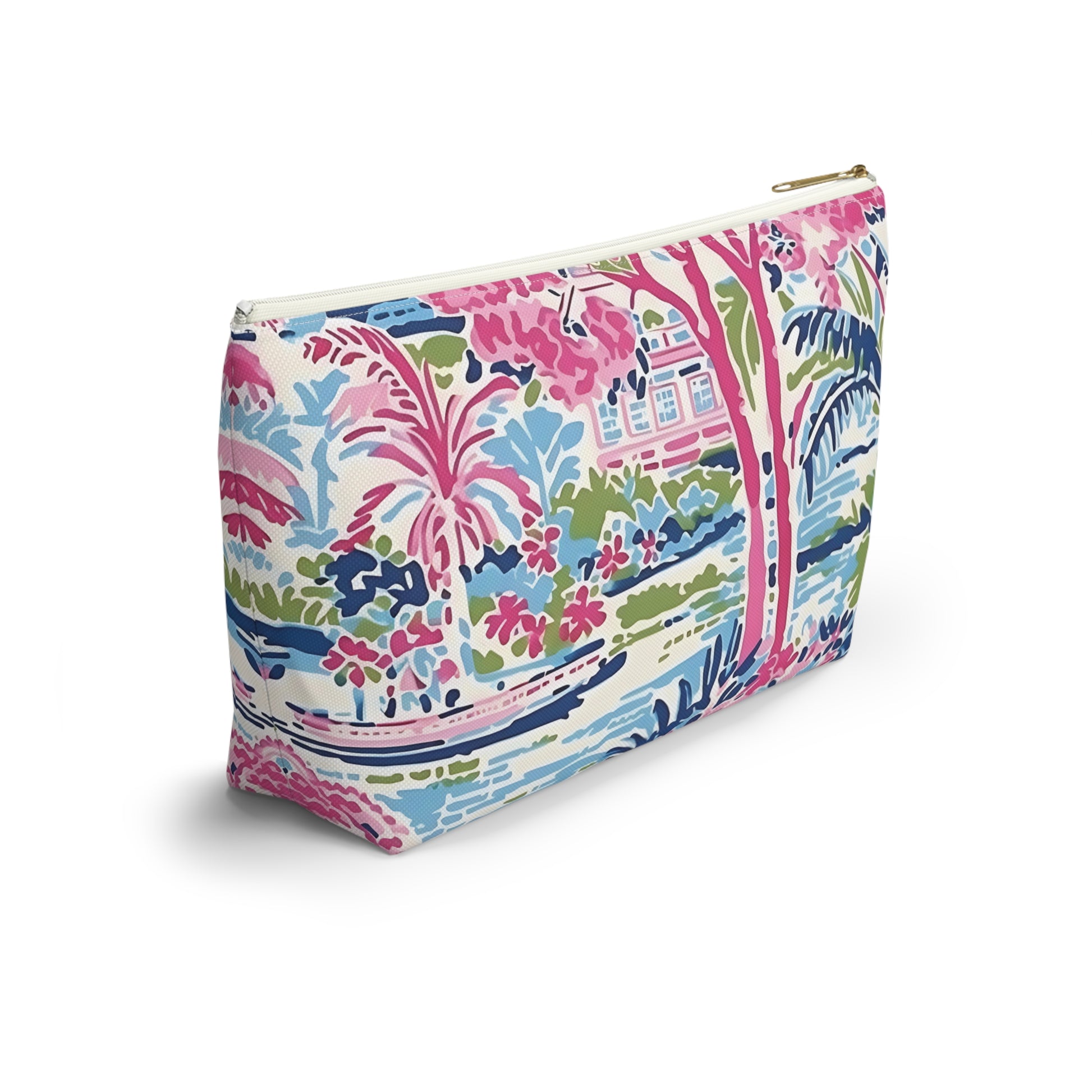 Colorful patterned pouch on a white background