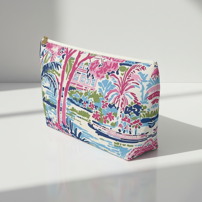 Colorful patterned pouch on a white background