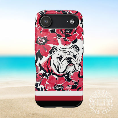 Athens Tough Case for iPhone 17 Air with bulldog design and red flowers on a beach background