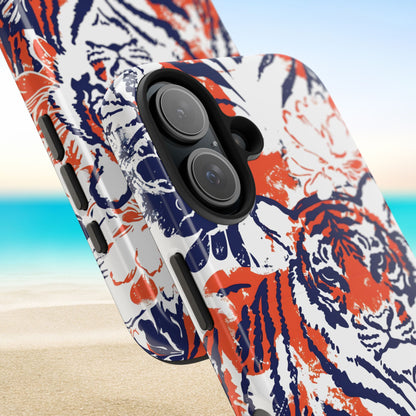 Close up views of the Auburn Tough Case for iPhone on a beach background