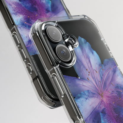 Phone case with camera details and floral design on a clear background