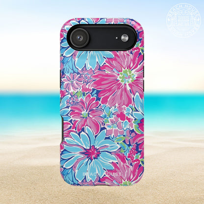 Bimini MagSafe Tough Case for iPhone 17 Air with pink and blue flowers on a beach background