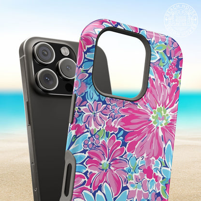 Bimini MagSafe Tough Case for iPhone next to a phone, with a beach background