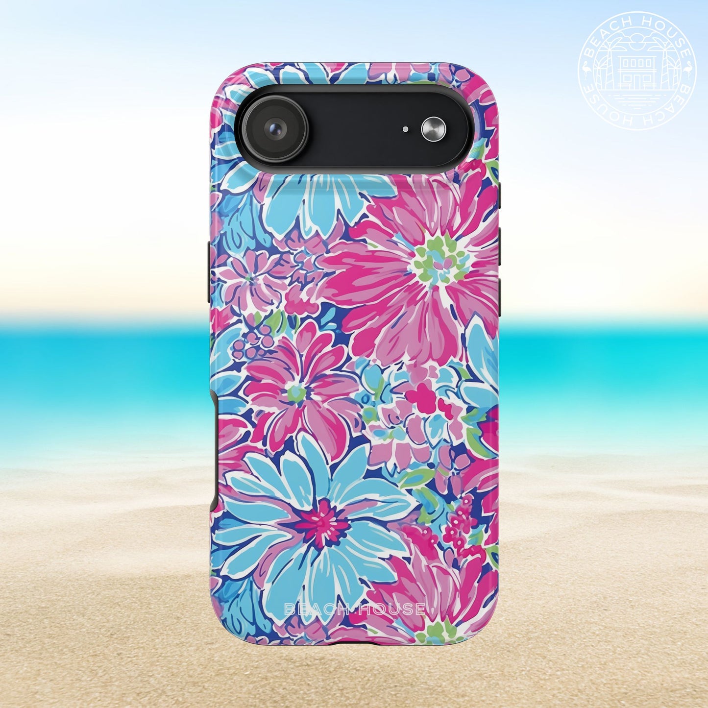Bimini Tough Case for iPhone 17 Air with tropical design on a beach background