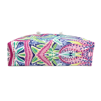 Bottom view of the tropical Siesta Key Weekender Tote Bag, on a white background