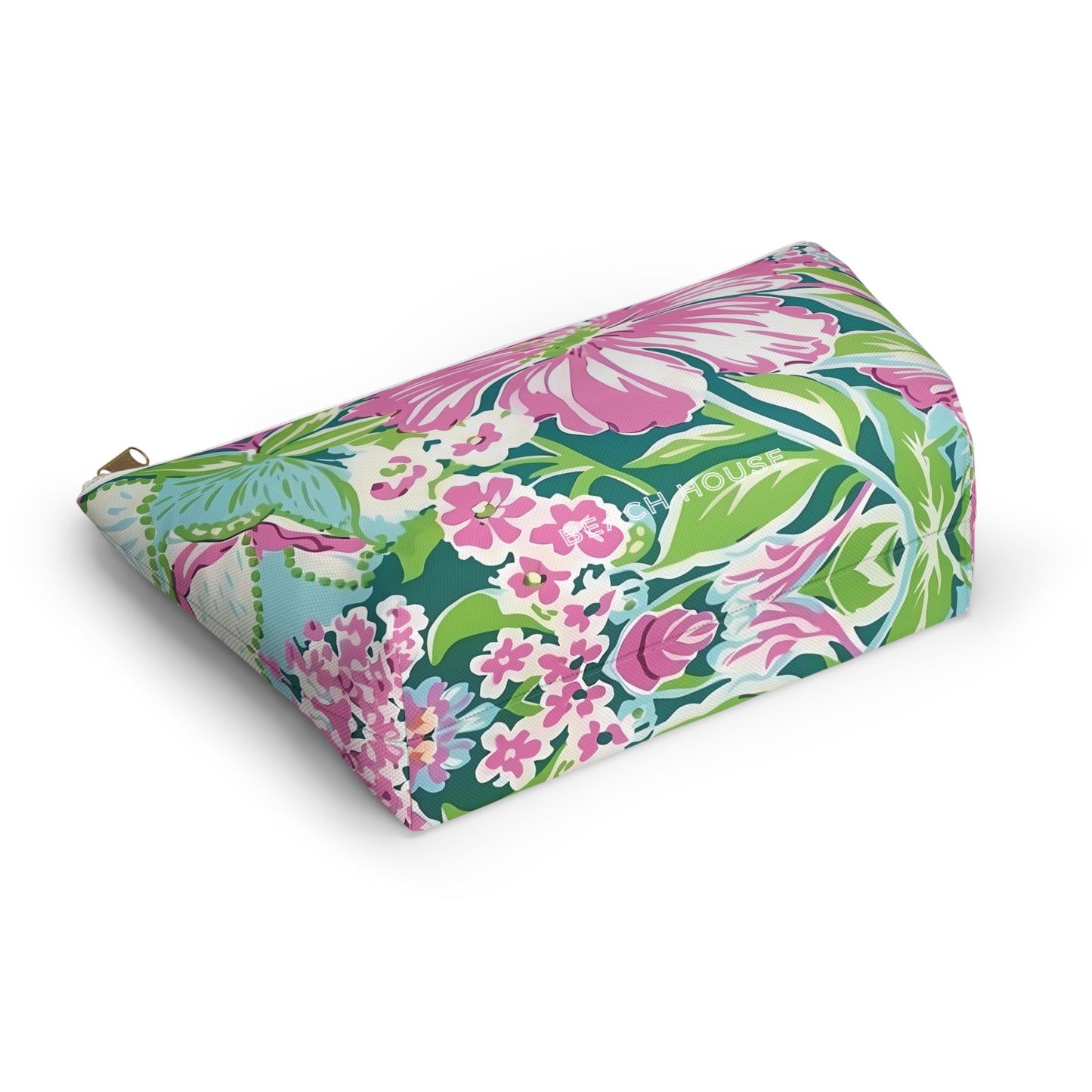 Bottom view of Floral-patterned Seaside Accessory Pouch on a white background