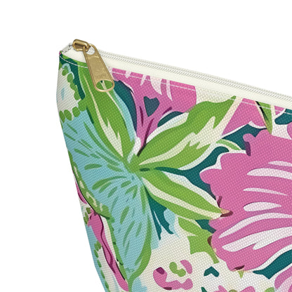 Close up view of Seaside Accessory Pouch with a gold zipper on a white background