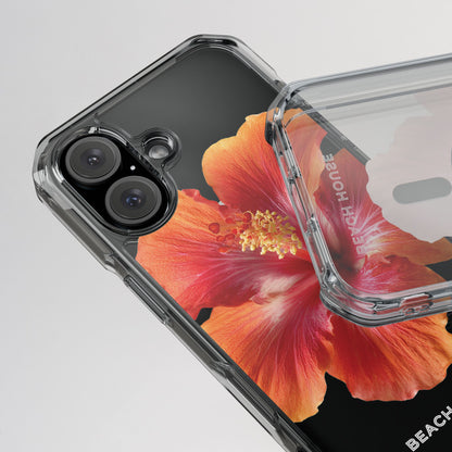 Phone case with a vibrant orange flower design on a clear background