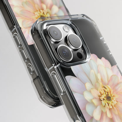 Phone case with floral design and camera details on a light gray background