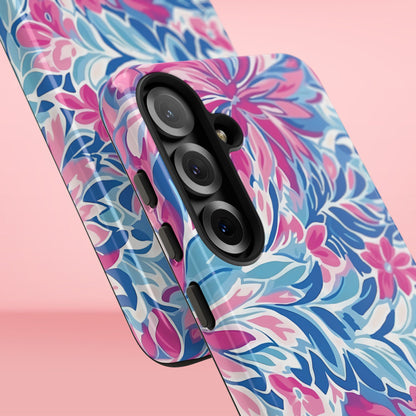 Close up views of the Destin Tough Case for Galaxy on a pink background