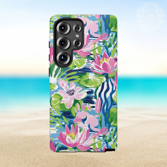 Everglades Tough Case for Galaxy with colorful floral design on a beach background