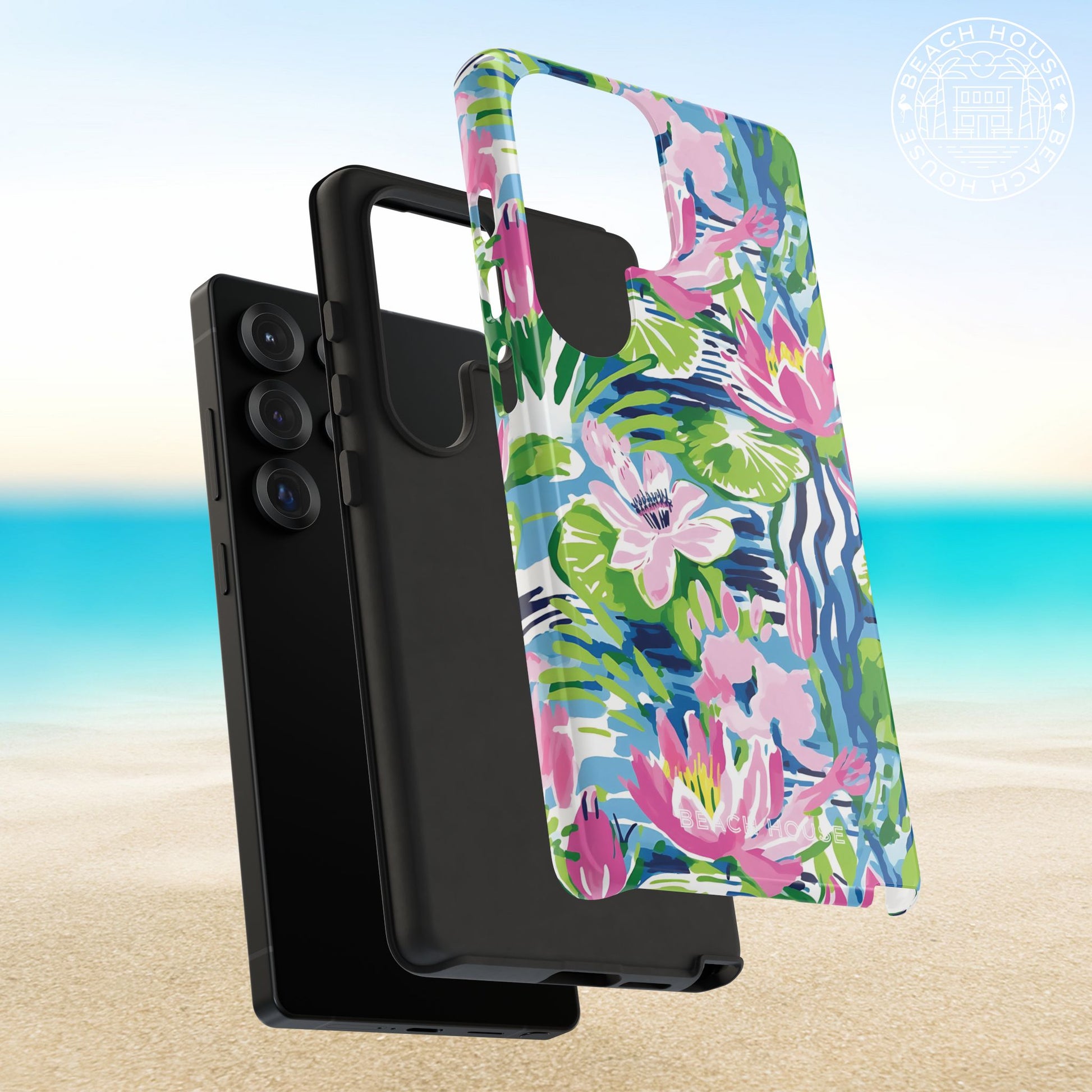 Layers of the Everglades Tough Case for Galaxy with colorful floral design on a beach background